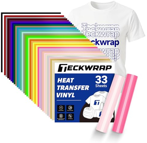 TECKWRAP Heat Transfer Vinyl HTV Bundles 33 Assorted Colors 30.5cm*30.5cm | HTV Vinyl for DIY Clothing, T-Shirts, Logos, Hats, Fabric, Iron on Vinyl Compatible with Heat Press Craft Cutters