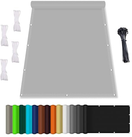 Sonnenschutz Netz, Balkonverkleidung mit Seil, Sonnensegel Wasserdicht mit ösen, Sonnenschutz Windschutz Balkon Terrasse 95% Uv-Schut, für Balkon Terrasse Schwimmbad überdachung Hellgrau 3x4M