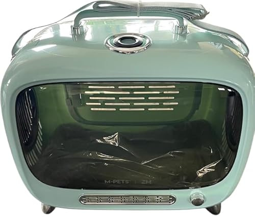 Transportbox für Hund, Katze & Kleintier | Retro-Box 45 x 41 x 28 cm | Reise & Transport mit Fenster, Lüftung, Polster waschbar | Hundebox Kunststoff für Kofferraum, Rücksitz & Gurt | Türkis