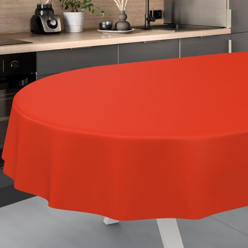 ANRO Wachstuch-Tischdecke Tischdecke abwaschbar Wachstuch Garten-Tischdecke Outdoor Indoor Oval 160x140cm Schnittkante Rot Wachstuchtischdecke Wachstischdecke wasserabweisend Gartentischdecke