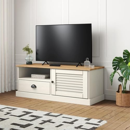 ShCuShan VIGO TV Cabinet 106 x 40 x 40 cm Solid Pine TV Lowboard TV Cabinet White