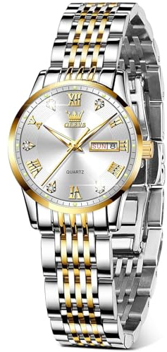 OLEVS Edelstahl Damenuhr - Stylish Analog Kleine Gesicht Armbanduhr, Leuchtend Wasserdicht, Elegante Diamant Römische Arabische Ziffern Uhr Mit Datum