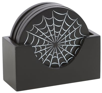Black Spiderweb Coaster Set - Gothic Halloween Coasters, Frightful Spills Protection