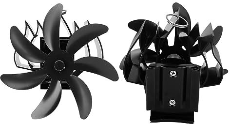 Fafeicy Wood Stove Fan, 7 Blade Wood Stove Fan for Home Log Burning Camping Low Noise Wall Hanging Heat Powered Fireplace Fans (Black)