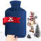MUPAS Bolsa de Agua Caliente con Funda Polar - Botella de Agua Caliente Grande de 2L Anti Fuga - Bolsa de Agua Caliente Suave con Funda de Canguro y Caucho Natural (Azul Oscuro)