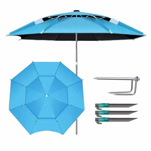 Parasol De Plage Coupe-vent Parapluie De Pêche En Exterieur Parasol Portable Protection UV Avec Ancre À Sable En Métal 200/220/240/260 Cm Pour Plage Patio Jardin(Bleu,220CM/7FT)