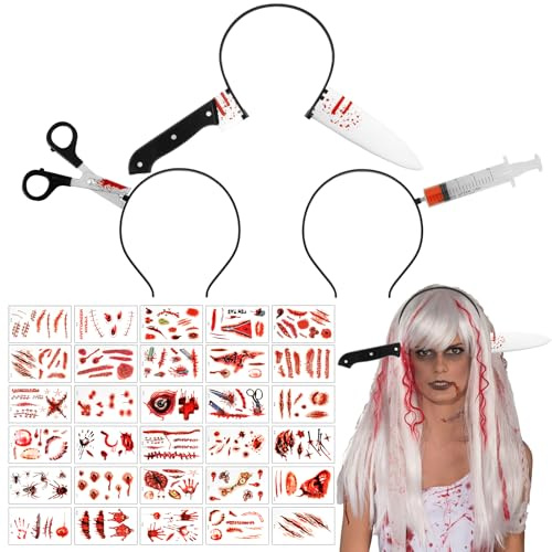Halloween Horror Stirnbänder - 3 Stück Blutige Axt, Spritze, Schere, Messer, Tattoo Pattern, Sah Brand: Zombie Stirnbänder, Produkttyp: Kopf Zubehör
