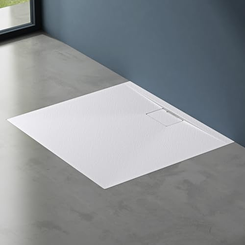 doporro Duschtasse Duschwanne 100x160x3 flach Mineralguss in Weiß | Rechteckig Duschwanne für bodengleiche Montage mit DIN-Anschlüssen – stabil & pflegeleicht für moderne Duschen Geoma07