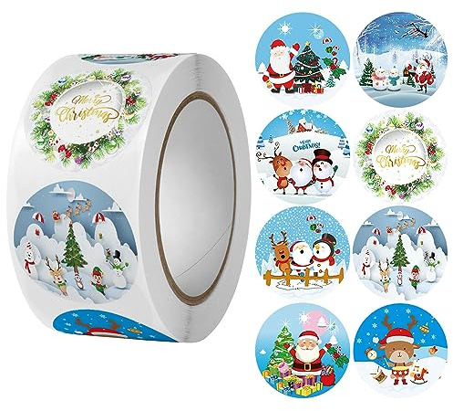 500 Stück Weihnachtsaufkleber Aufkleber, Weihnachtsaufkleber Runde Geschenkaufkleber Fröhliche Weihnachten Etiketten Selbstklebende Rolle Aufkleber Fröhliche Weihnachten Etiketten