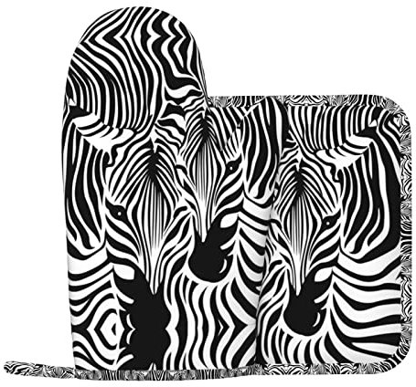 Abstract Animal Zebra Silicone Oven Gloves And Pot Mat Oven Gloves For Grilling Cooking And Baking