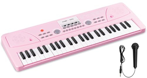 Max KD49 Clavier Électronique 49 Touches - Rose, Synthétiseur Enfant, Deux Haut-parleurs Intégrés, Batterie Rechargeable, USB-C, Microphone Inclus, Idéal pour Initier votre Enfant à la Musique