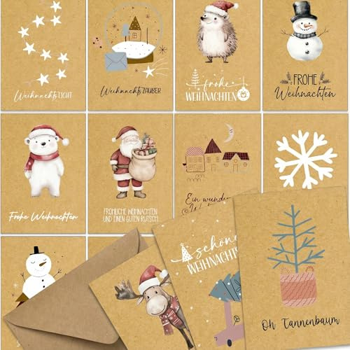 Weihnachtskarten mit Umschlag Set 30 Stück - A6 Klappkarten Weihnachtsgrußkarten