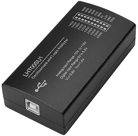 LHT00SU1 Osciloscopio Virtual y Analizador Lógico, 2 Canales, 16MHz, USB 2.0, con Voltímetro y Generador Multifunción, 10,4x5,5x3 cm