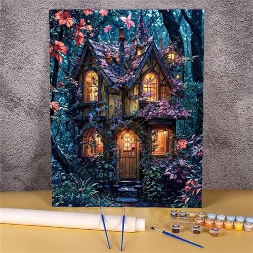 Aimaor Malen Nach Zahlen Erwachsene DIY Wunderschönes Baumhaus mit Rahmen Handgemalt Ölgemälde Kit für Anfänger mit Pinseln und Acrylfarben Paint by Numbers Kit für Geschenk Heimdekoration - 60x75cm