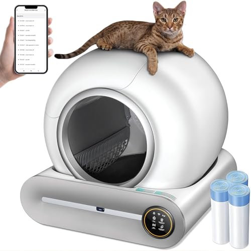 Lettiera Automatica 65L Smart Lettiera Gatto Autopulente con Controllo APP/Protezione di Sicurezza/Rimozione Odori, Toilette per Gatti con Tappeto per Più Ga