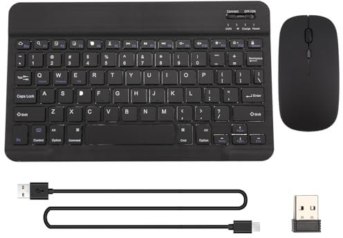 Asyduey Set Tastiera e Mouse Bluetooth Wireless Ultrasottile e Silenzioso Adatto per Tablet e Notebook con Tastiera Bluetooth Nera