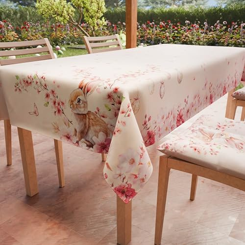 PETTI Artigiani Italiani - Tovaglia Pasqua Antimacchia Rettangolare Copritavolo Pasquale Cucina Disegno Ciliegi X24 Posti (140x450 cm) 100% Made in Italy