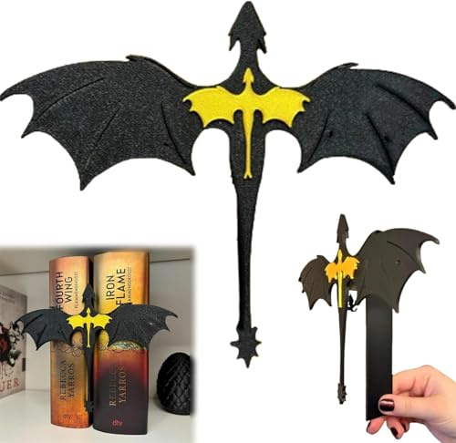Book Insert - Fourth Wing Dragons, Fourth Wing Double Dragon Book Insert, Handmade Black and Gold Dragon Wings Bookmark,Cool Dragon Bookshelf Decor for Fantasy Book Lover Gifts