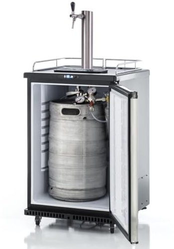 GDW Bierbar auf Rollen mit Reiling für max 50l Fass Komplettsets mit silberner Edelstahl-Schanksäule, Co2 in 425g, 500g oder 2kg & 4 versch. Kegs zur Auswahl (2000g Co2 Flasche, Flachkeg Typ A)