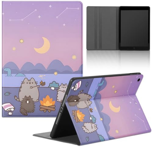 Funda Tablet para Xiaomi Pad 5 / Mi Pad 5 Pro 11 2021, Suave TPU Carcasa Kawaii Anime Pusheen Lindo Gato Dibujos Animados Diseño Manga Stand Función PU Cuero Flip Protectora Cover, Luna