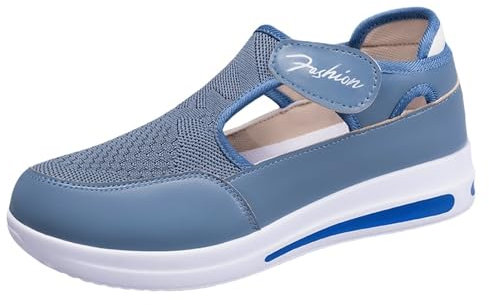 Sneakers med kilklack dam ortopediska fritidsskor – orthoflex för kvinnor, sportskor, andas, sommarskor, platta, promenadskor, halkfria, träningsskor, enfärgade, komfortskor, blå, 37 EU