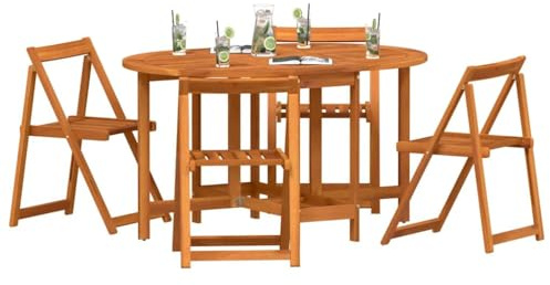 vidaXL Tavolo da Giardino 5 PCS Marrone Legno di Acacia Massello, Tavolo da Giardino e terrazza, Rettangolare, Rustico, Pieghevole, Superficie da Pranzo in Acacia Compatto