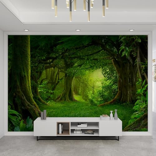 YEMYOR Fond D'Écran Forêt, Fresque De Forêt Verte Enchantée, Fresque De Jungle De Forêt Tropicale Humide, Pour La Chambre À Coucher Du Salon-250x175cm