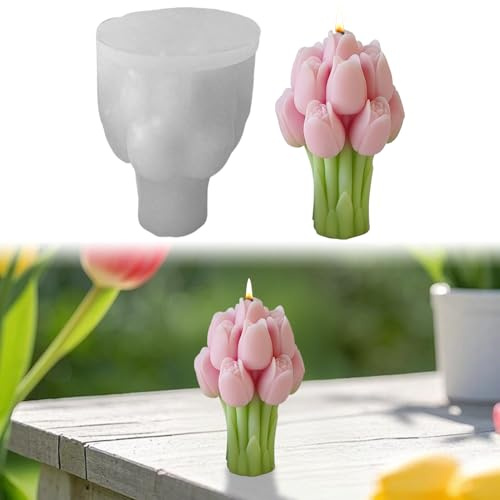 Silikonformen Gießformen Frühling, 3D Tulpen Kerzen Formen Silikon Silikonform Blumen Gießformen Silikon Tulpen Kerzenformen zum Gießen Silikonform Frühling für Kerzen Gips Sojawachs (A)