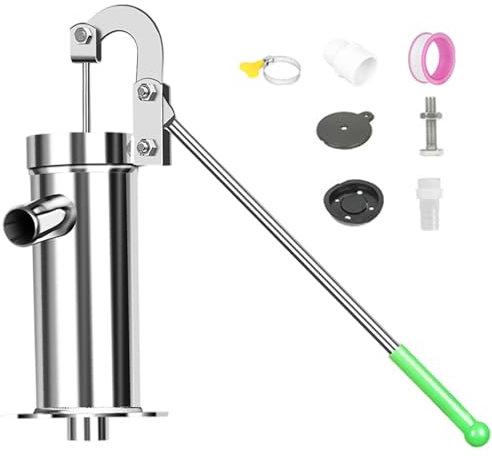 Manual Well Pump, Hand Well Pump Leakproof Large Water Flows Stainless Steel Manual with Long 360° Rotatable Handle & Accessories for Water up to 8m Depth