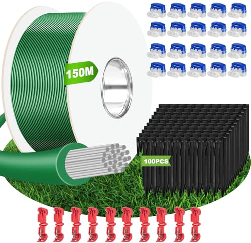 Cable Robot Tondeuse 150M + 100 Piquets + 20 Connecteurs de Câble + 10 Bornes de Connexion, Fil pour Robot Tondeuse, Câble pour Robots Tondeuses Compatible avec Gardena/Bosch/Worx/Yard Force etc