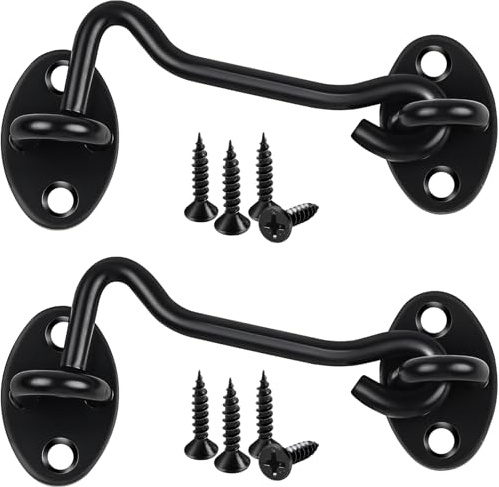 Jeboler Hook and Eye Latch 4 Inch, 2 Pcs Stainless Steel Black Cabin Hooks | 100 mm Eye Gate Latch Easy Lock Sliding Door Hooks with Screws for Garden Shed Patio Window Cabinet Closet Wooden Gates
