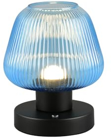 Kleine LED Akku Tischleuchte QUENYA mit Glasschirm Blau, Höhe 18cm |