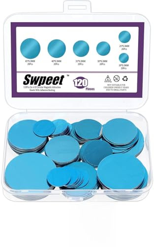 Swpeet 120pcs 6 storlekar Runda Under Kabinett Ljus Magnetressa med lim Backing, Ersättningsmagnetremsor, Kabinett Ljus Klibrig, Metallremsor Järnplåt, Inte Magneter