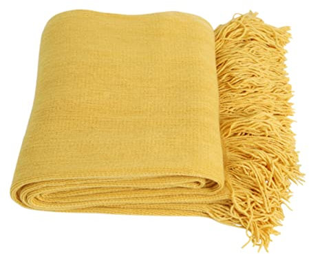 CLISPEED Nordische Strickdecke Gelbe Sofadecke Mit Fransen Atmungsaktive Hautfreundliche Wohndecke Für Ganzjahresgebrauch Und Modische Sofadekoration Im Skandinavischen Stil