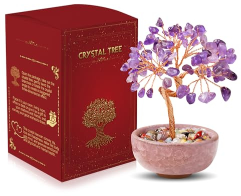 WEILAOK Árbol de la Vida de Cuarzo Rosa, Piedras Preciosas Naturales de Feng Shui, Piedras Chakras Energéticas de Buena Suerte, Árbol de Dinero de Cristal para Meditación Reiki Decoración