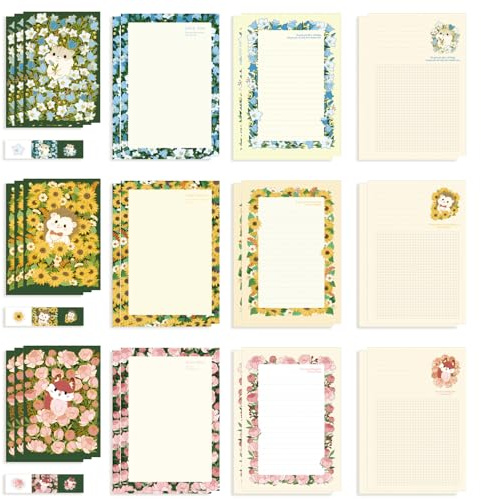 MSLSOZ Set di lettere per bambini, 3 stili di carta da lettere e buste con motivi animali, set di cancelleria Kawaii per bambini e amanti della scrittura