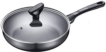 QUSYZD Pfanne Antihaft-Bratpfanne Haushalts-Edelstahl-Wok-Wabenbratpfanne mit Glasdeckel Sauteuse Küchenkochgeschirr,