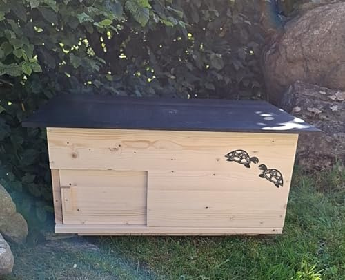 Schildkrötenhaus mit verschließbarem Eingang, Boden und abnehmbares Dach aus 18mm starkem Fichtenvollholz 2X wetterfest imprägniert (SK02N)