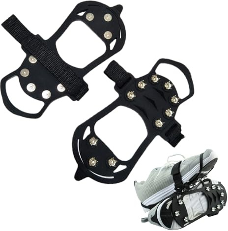 BNOYONERAS Crampons Antidérapants Chaussures, Glace Traction Crampons Antidérapant, 10 Pointes en Acier Inoxydable, avec Sangles, pour Neige, Glace, Randonnées, 39-45