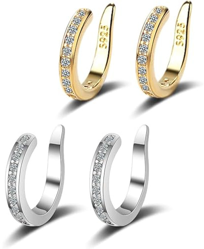 2 PCS Ear Corrector Clip, Segelohren Korrektur, Diamantbesetzte Ohrknochenclips in Gold und Silber, Diskretes Design für Natürlichen Look, Ideal für Hochzeiten, Alltag und Reisen