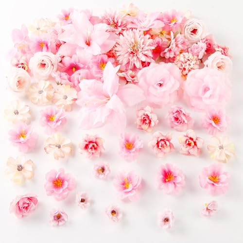 Acfruits 80 Stück Künstliche Blütenköpfe Rosa Mix DIY Hochzeit Basteln | Seide,weich,formbar,uv-beständig,kein-verblassen,einfach,dauerhaft,leicht,floristik,heimwerker,diy,elegant,vielseitig
