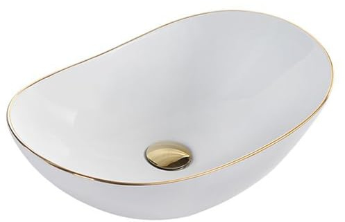 LXTEDJ Estilo Lujoso Cerámica Lavatorio Casa De Banho, Blanco Brillante, Ovalado, Lavabo Sobre Encimera, Para Vestidores, Baños Y Tocadores (Solo Lavamanos)-51X33X15CM