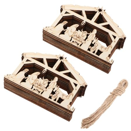 Weihnachtskrippen Ornamente 20 Stück Khaki, Holzdeko | Weihnachtsbasteleien, Krippenfiguren für Fenster und Gepäck, 20stücke Hausform
