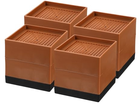 sourcing map 4Pcs Bed Risers, Square Heavy Duty Stackable Lift Block to 1.9 Inch & 3.2 Inch, Plastic Furniture Risers for Desk, Chair, Table, Sofa Legs, Refrigerator, Brown