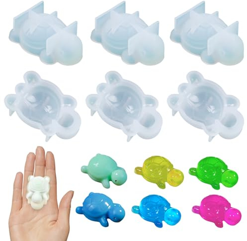Lot de 6 mini moules en silicone en forme de tortue de mer 3D - Moules en résine époxy - Pour mousse, chocolat, savon, artisanat, maison de poupée miniature - Accessoires de décoration de jardin