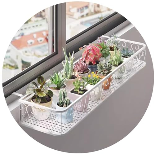 stand di fiori Mensola Portafiori Da Appendere A Ringhiera Finestra Porta Piante Esterno Piante Grasse Vaso Organizer Giardino Balcone Espositore Decorazioni Patio Veranda Cortile(bianca,100*25*12cm)