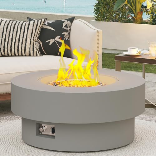 HongTaok Tavolo per braciere a propano da 32,5 pollici, 50.000 BTU Tavolo rotondo per braciere da patio per esterni, certificato CSA, bruciatore in acciaio inossidabile con coperchio in acciaio