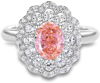 Ayoiow Damenring Platin, 1.5ct Im Labor Hergestellter Padparadscha-Saphir und Moissanit Halo Statement-Cocktail Vorsteckring für Ehering, Platin 950 Größe 47 (15.0)