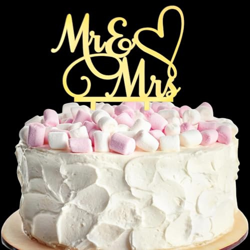 Mr and Mrs Cake Topper, Gold Acrylic Bride and Groom Sign, Elegant Wedding Cake Decorations for Engagement, Anniversary & Bridal Shower, Perfect for Cakes, Cupcakes & Dessert Table