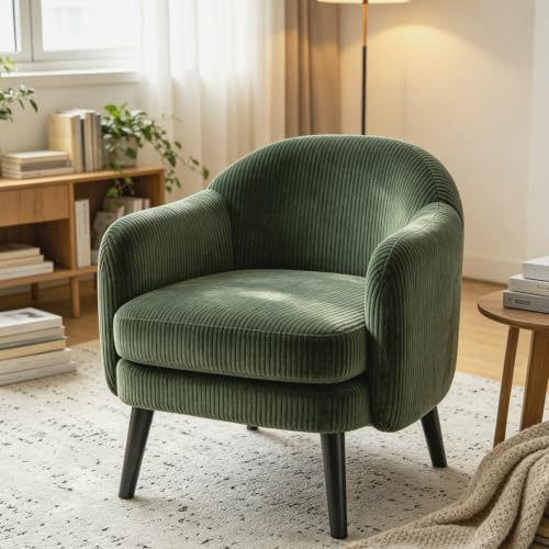 Bonnlo Sessel Gepolsterter Cocktailsessel, Moderner Loungesessel für Wohnzimmer, Lesesessel, Clubsessel, bis 113 kg belastbar, Schlafzimmer, Büro oder Wartebereich (Cord-Stoff, Grün)